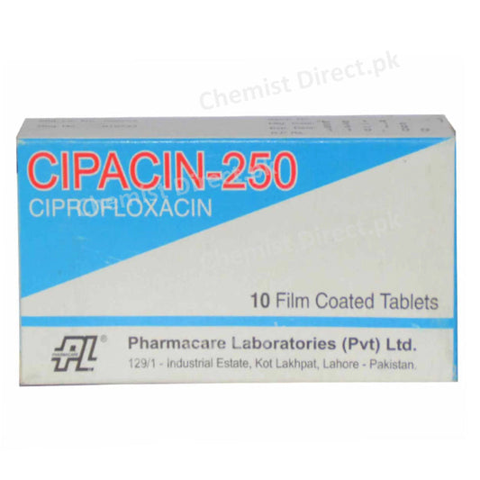 Cipacin 250mg Tab Tablet PHARMA CARE LABORATORIES_PVT_LTD QUINOLONEANTI BACTERIAL Ciprofloxacin