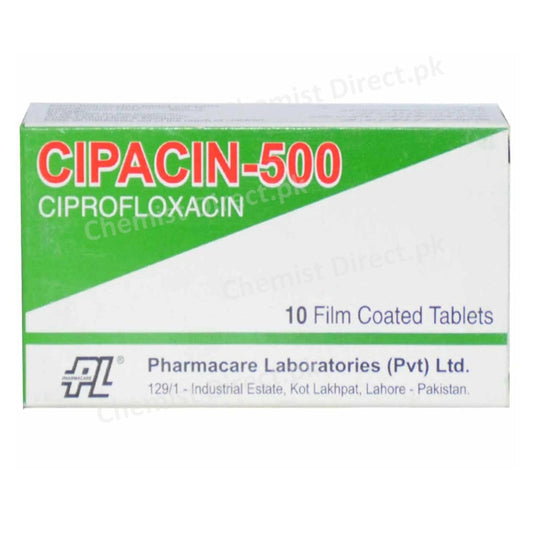 Cipacin 500mg Tab Tablet  PHARMA CARE LABORATORIES_PVT_LTD QUINOLONEANTI BACTERIAL Ciprofloxacin