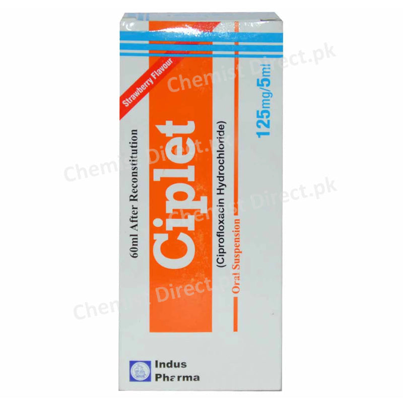 Ciplet 125mg syp 60ml Syrup INDUS PHARMA_PVT_LTD Quinolones Anti Bacterial Ciprofloxacin
