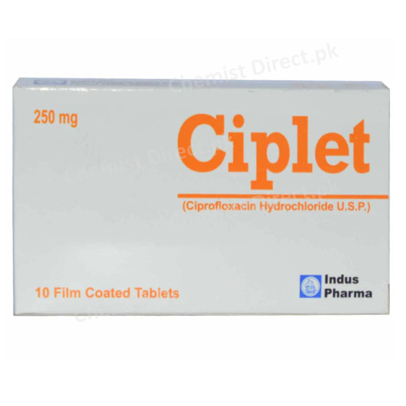 Ciplet 250mg Tab Tablet INDUS PHARMA_PVT_LTD QUINOLONES ANTI BACTERIAL Ciprofloxacin Hydrochloride