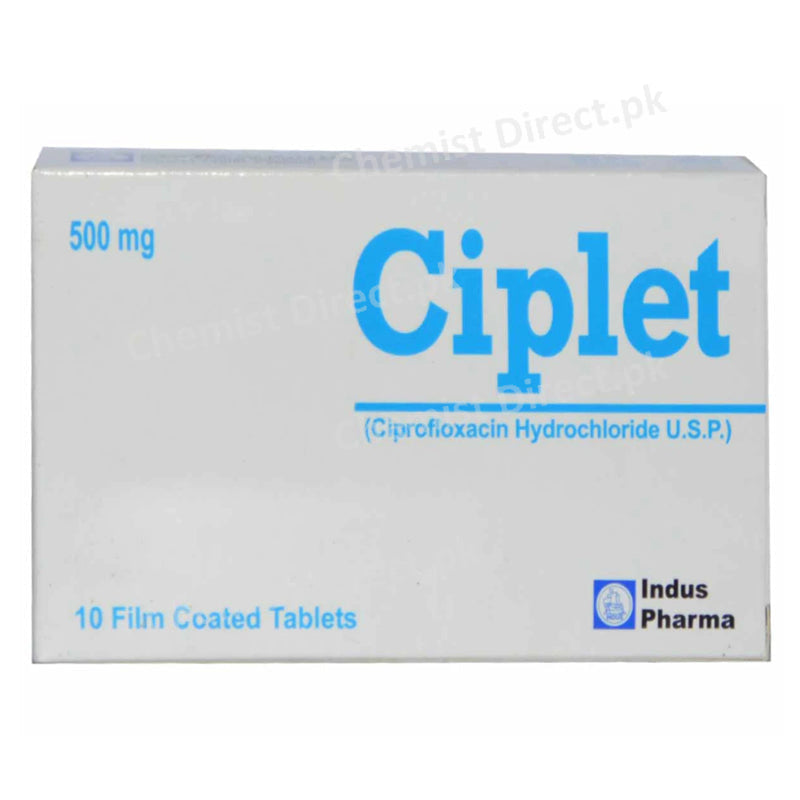 Ciplet 500mg Tab Tablet INDUSPHARMA_PVT_LTD QUINOLONEANTI BACTERIAL Ciprofloxacin Hydrochloride