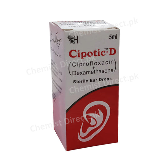Cipotic- D Ear Drops 5ml Barrett Hodgson Pakistan Anti-Infective + Corticosteroids Ciprofloxacin 0.3%, Dexamethasone 0.1%