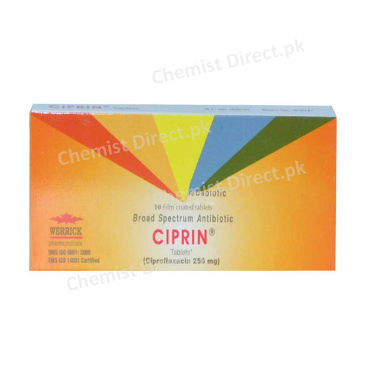 Ciprin Tablet 250mg Werrick Pharmaceuticals Quinolone Anti-Bacterial Ciprofloxacin