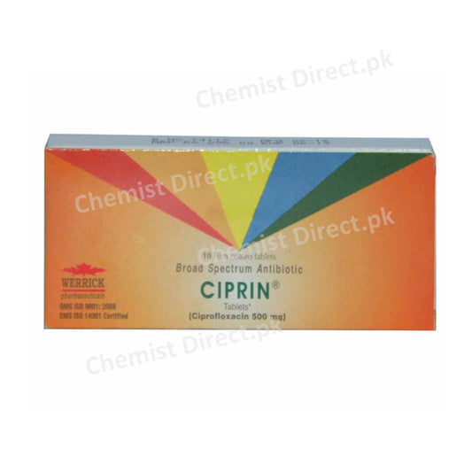 Ciprin Tablet 500mg Werrick Pharmaceuticals Quinolone Anti-Bacterial Ciprofloxacin