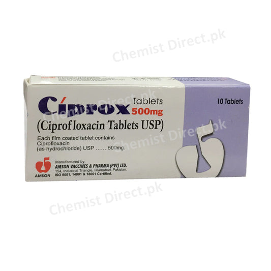 Ciprox Tablet 500mg Amson pharma Quinolones Anti-Bacterial Ciprofloxacin