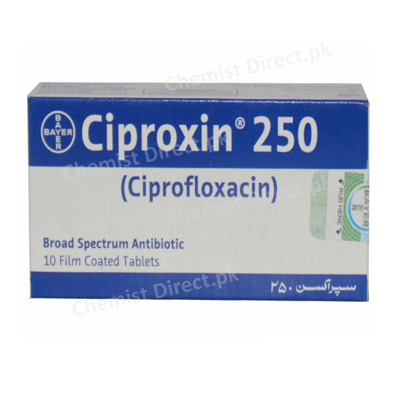 Ciproxin Tablet 250mg Bayer Health CareBayer Health Care Quinolones Anti-Bacterial Ciprofloxacin