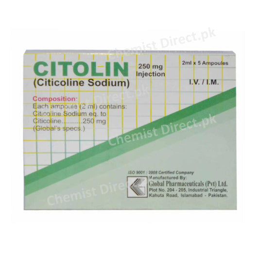 Citolin IV/IM Injection 250mg Global Pharma Psychostimulant Citicoline Sodium