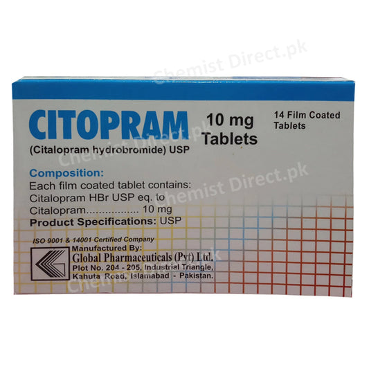 Citopram 10mg Tab Tablet GLOBAL PHARMA ANTI DEPRESSANT Citalopram 