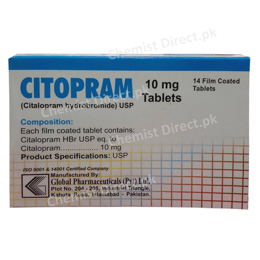 Citopram 10mg Tab Tablet GLOBAL PHARMA ANTI DEPRESSANT Citalopram 