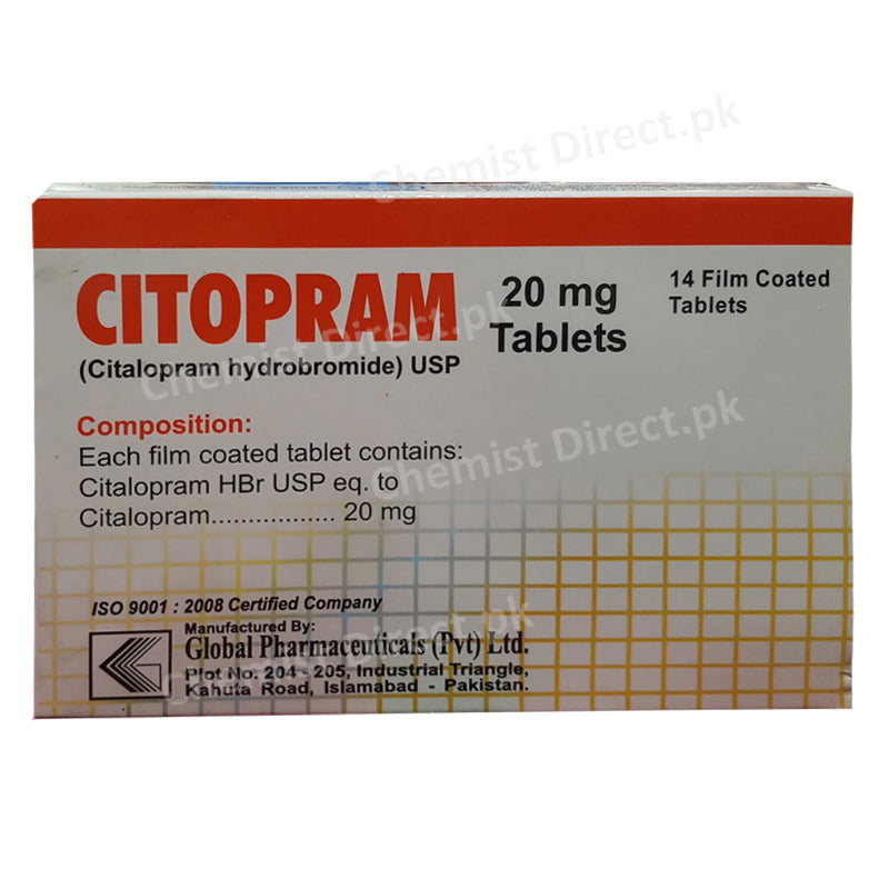 Citopram 20mg Tab Tablet GLOBAL PHARMA ANTI DEPRESSANT Citalopram