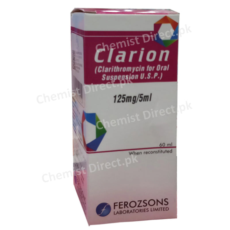 Clarion Susp 125mg 5ml 60ml FEROZSONS LABORATORIES LTD Macrolide Anti Bacterial Clarithromycin