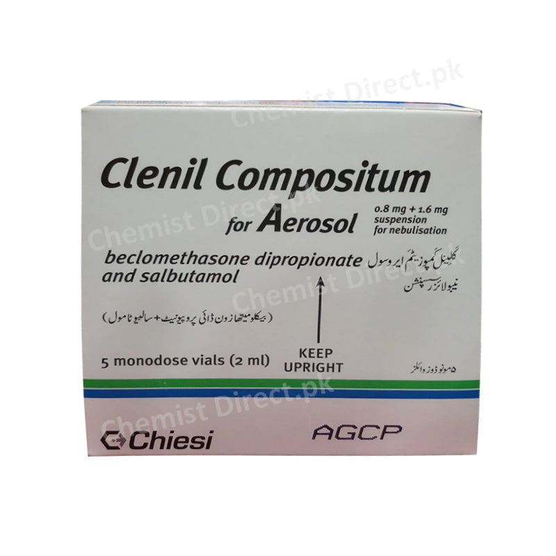 Clenil Compositum Aerosol Nebuliser Suspension 5Vial Chiesi Pharmaceuticals B2 Stimulant + Corticosteroids Beclomethasone Dipropionate 0.8mg, Salbutamol 16mg