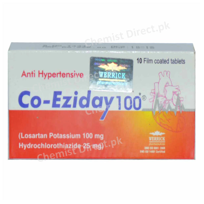  Co Eziday 100mg Tab Tablet Werrick Pharmaceuticals Anti Hypertensive Losartan Potassium 100mg Hydrochlorothiazide 25mg