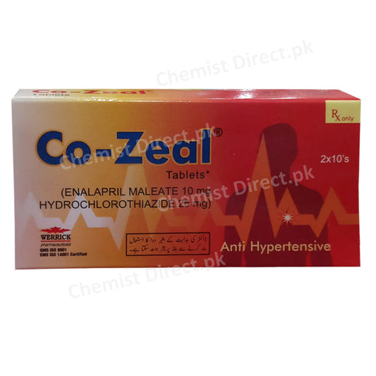 Co-Zeal 10mg 25mg Tab Tablet Werrick Pharmaceuticals Anti Hypertensive Enalapril 10mg Hydrochlorothiazide 25mg