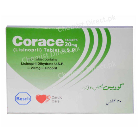     Corace 20mg Tab Tablet Bosch Pharmaceuticals Pvt Ltd Anti Hypertensive Lisinopril