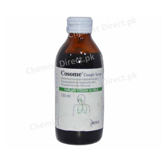 Cosome Cough Syrup 120ml Martin Dow Pharmaceuticals Cough Supressant Dextromethorphan Hydrobromide 10mg, Pseudoephedrine Hydrochloride 30mg, Chlorpheniramine Maleate 2mg