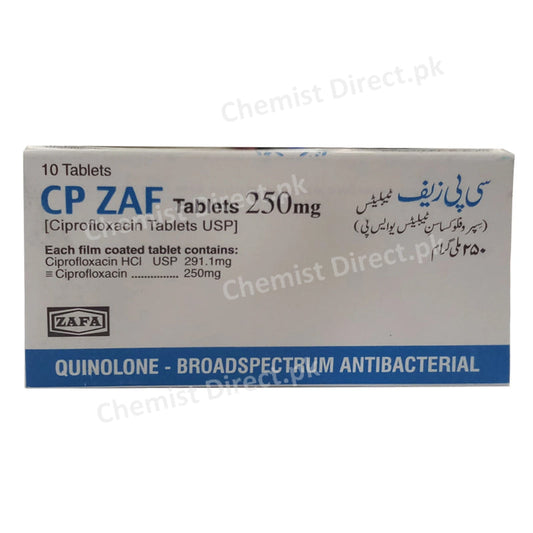 Cp Zaf   250mg Tab Tablet Zafa Pharma Quinolones Anti bacterial Ciprofloxacin.