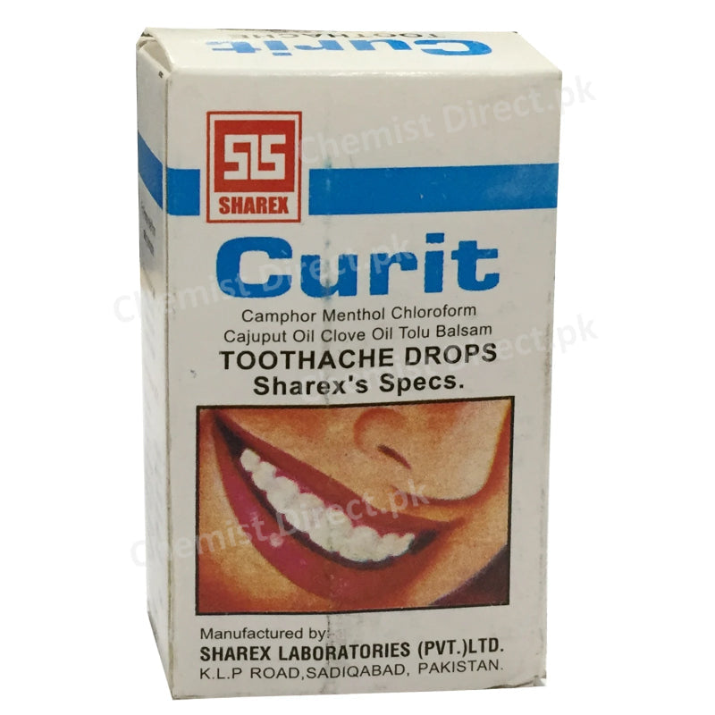 Curit Drops Sharex Pharma Carminative Camphor 10 chlorofor  7.5   ajuput 2.5 menthol 1.25 cloveoil 3.12 tuloubalsum 1.25 methylatedsipirit Q S200