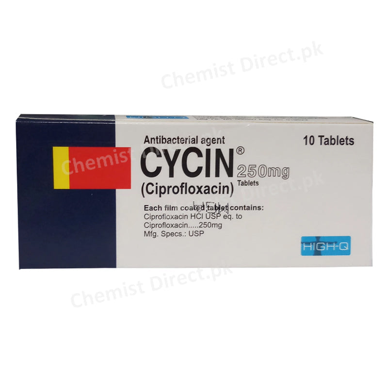 Cycin 250mg Tab Tablet High Q Pharmaceuticals Quinolones Anti Bacterial Ciprofloxacin