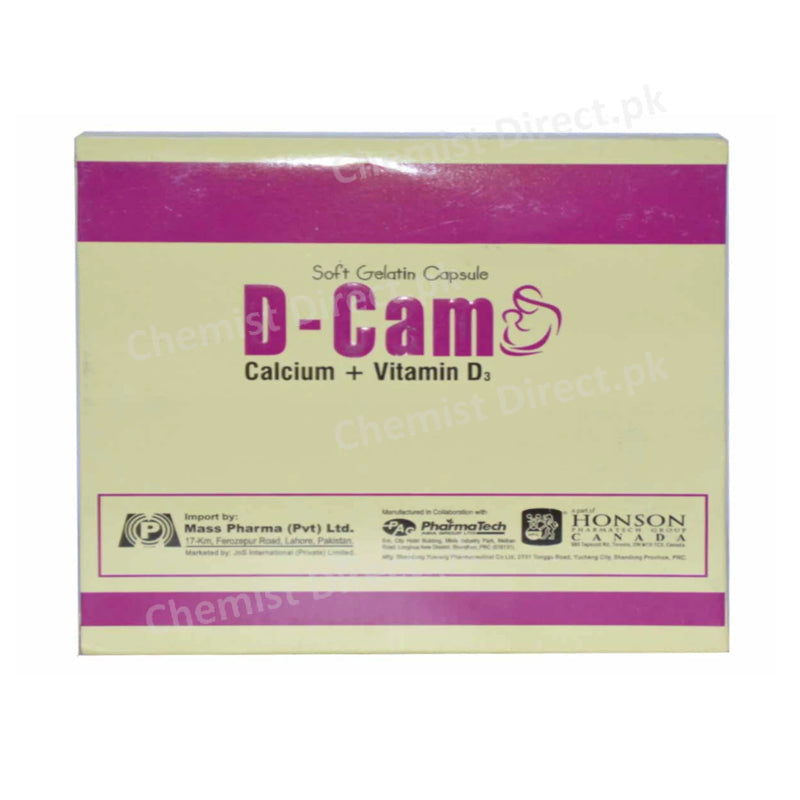 D-Cam Soft Gelatin Capsule Mass Pharma Calcium Supplement Calcium 600mg , Vitamin D3 200IU