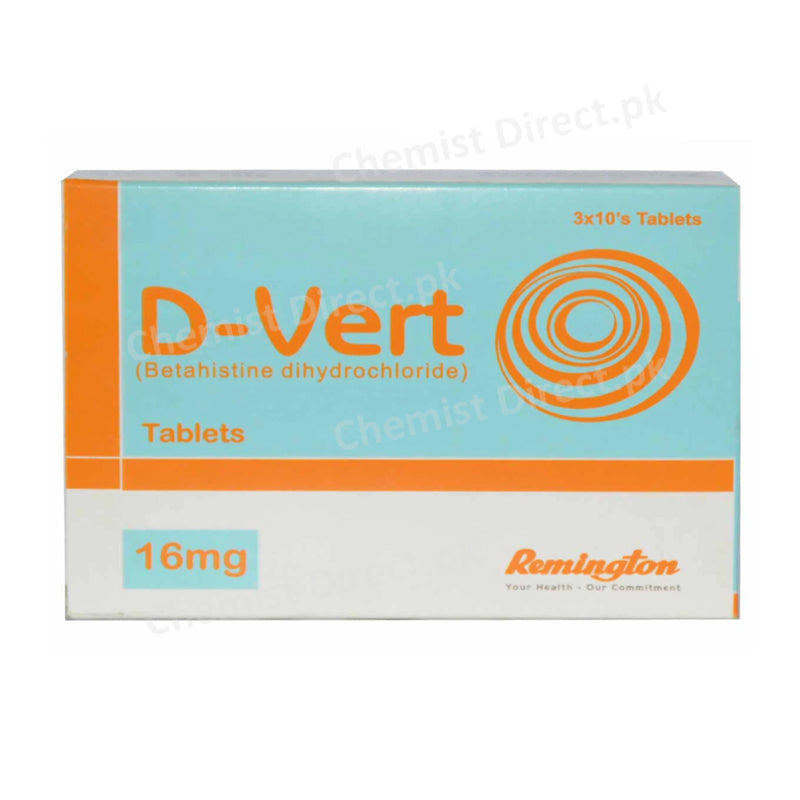 D-Vert Tablet 16mg Remington Pharmaceuticals Anti-Vertigo Betahistine Dihydrochloride