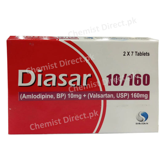 Diasar 10mg 160mg Tab Tablet Shaigan Pharma Amlodipine BP 10mg Valsartanusp 160mg.