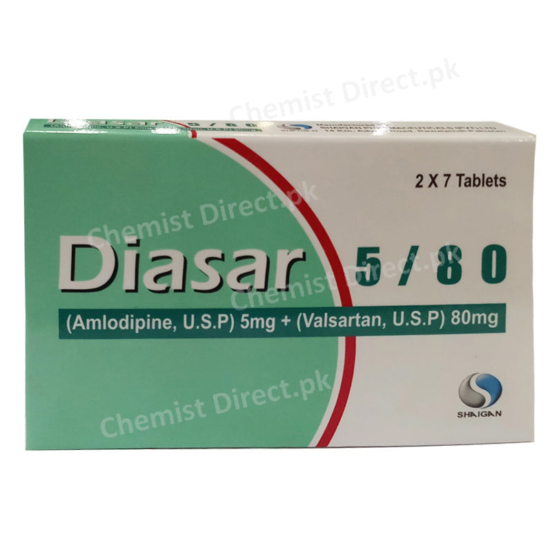 Diasar 5mg 80mg tab Tablet Shaigan Pharma Amlodipine Bp 5mg Valsartanusp 180mg