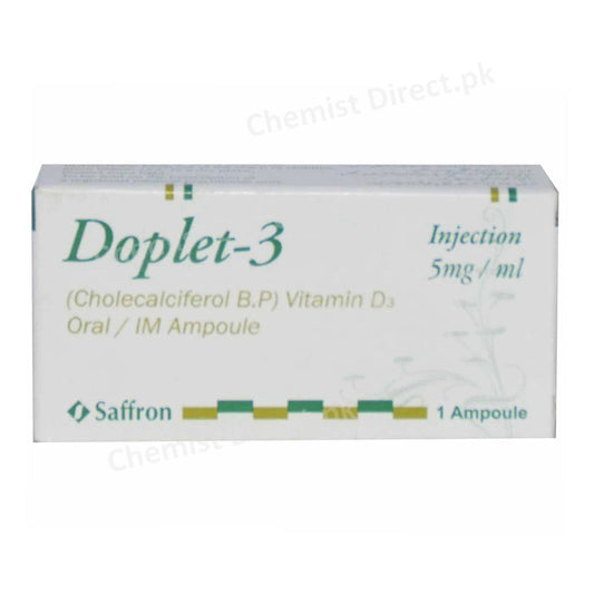 Doplet-3 Oral/IM Injection 5mg Saffron Pharmaceuticals Vitamin-D Analogue Cholecalciferol Vitamin D3