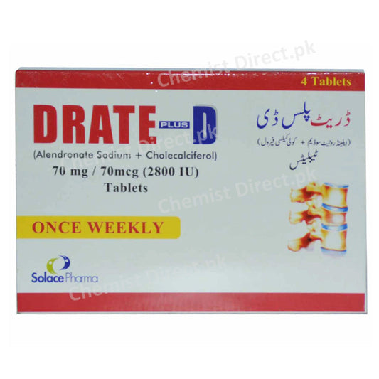 Drate Plus D tab 70mg Tablet SJand GFazal Elahi Bisphosphonates Alendronate Sodium 70mg Cholecalciferol 70mcg