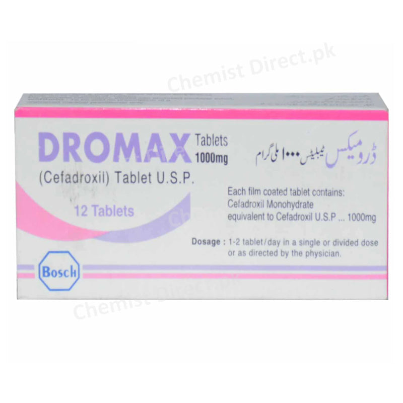 Dromax 1000mg Tab Tablet Bosch Pharmaceuticals Pvt Ltd Cephalosporin Anti biotic Cefadroxil