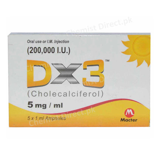 Dx3 Injection 5mg 5Ampoules 1ml Vitamin D3 Cholecalciferol Macter International