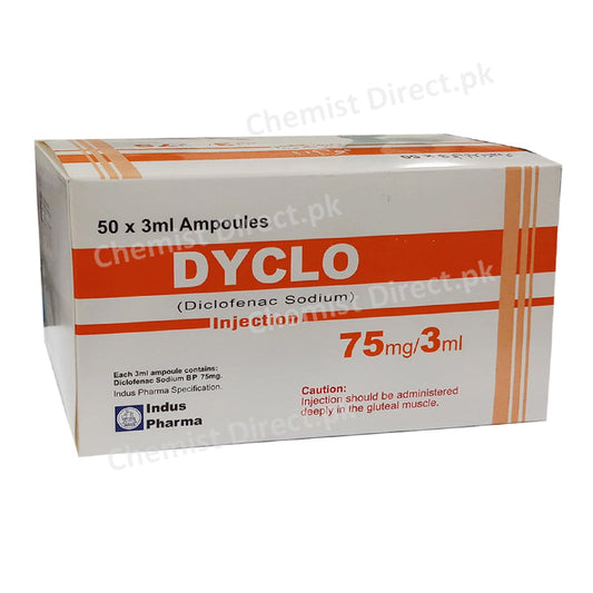 Dyclo Injection 75mg 50Ampoules 3ml Diclofenac Sodium Indus Pharma Nsaid