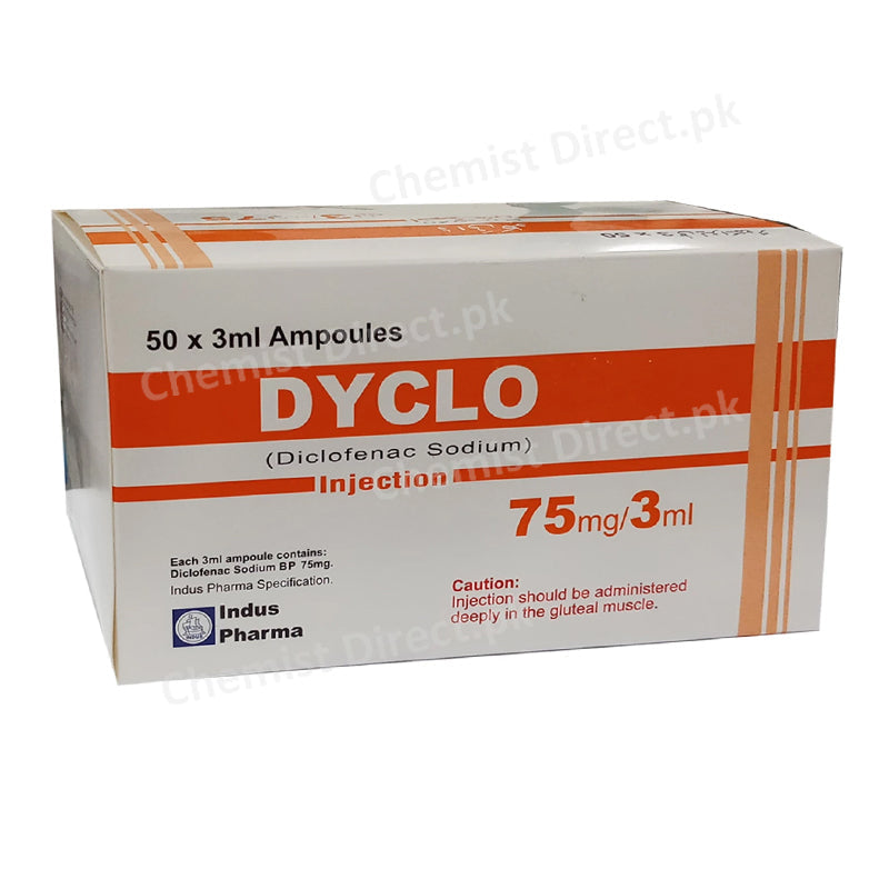 Dyclo Injection 75mg 50Ampoules 3ml Diclofenac Sodium Indus Pharma Nsaid