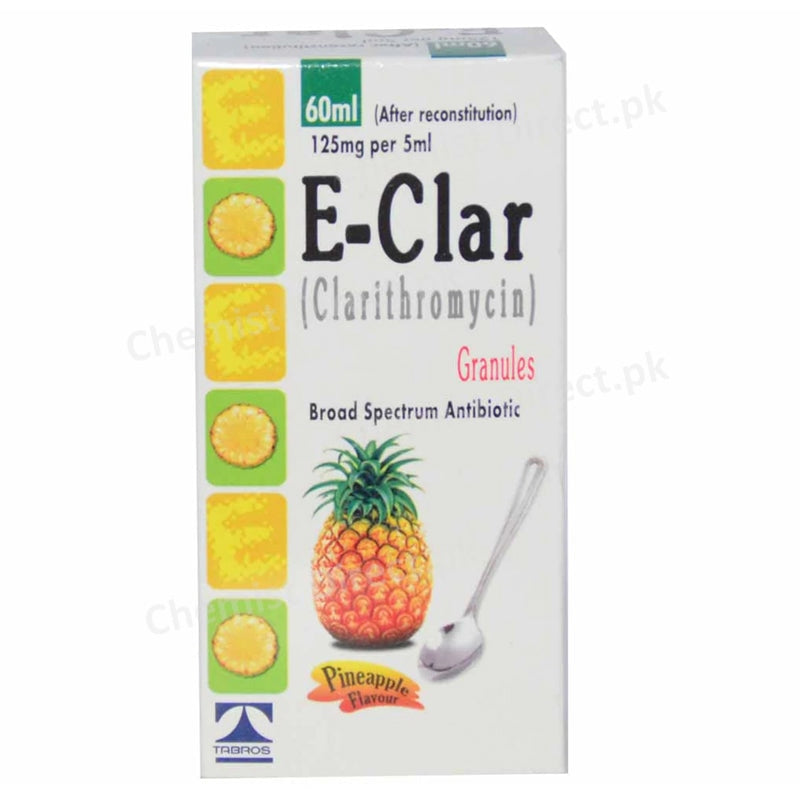 E Clar 125mg 60ml Syp Syrup Tabros Pharma Pvt  Ltd Macrolide Anti Bacterial Clarithromycin