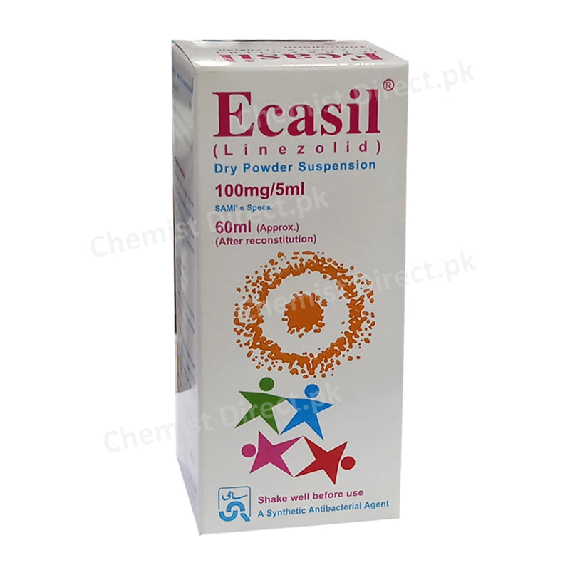 Ecasil Dry Powder Suspension 100mg/5ml 60ml Sami Pharmaceuticals Anti-bacterial Oxazolidone Linezolid 100mg
