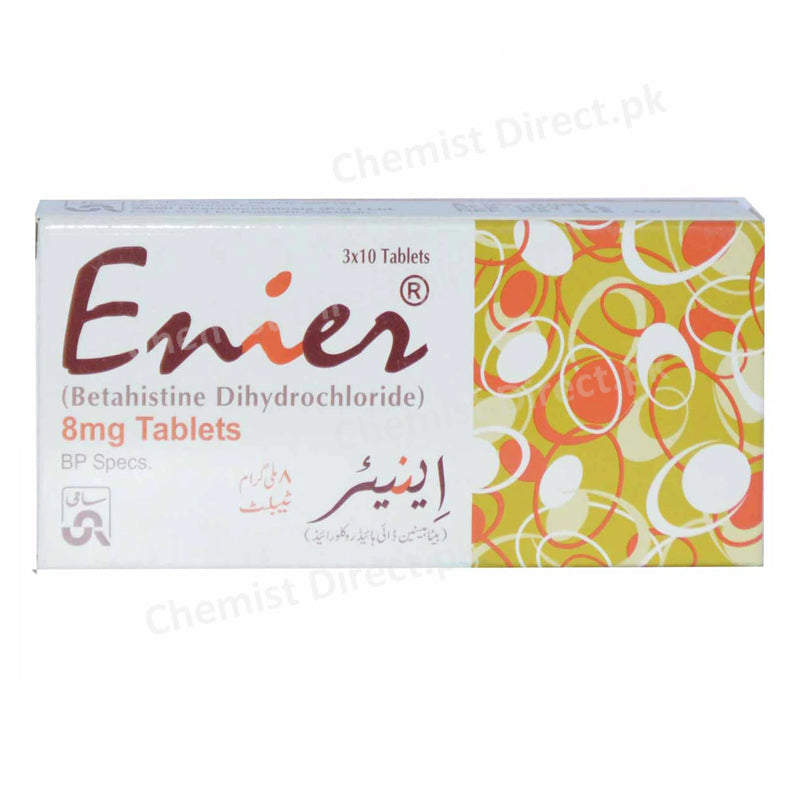  Enier Tablet 8mg Betahistine Dihydrochloride Sami Pharmaceuticals Anti-Vertigo