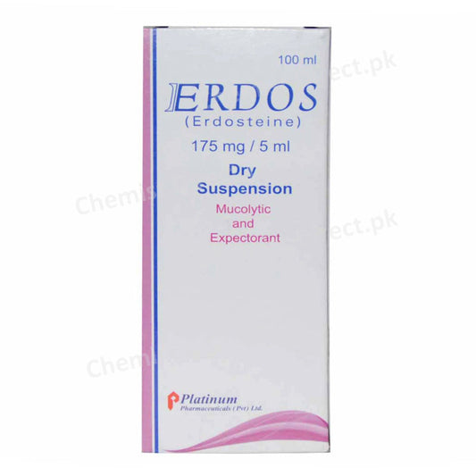 Erdos Suspension 175mg/5ml 100ml Platinum Pharmaceuticals Mucolytic Expectorant Erdosteine