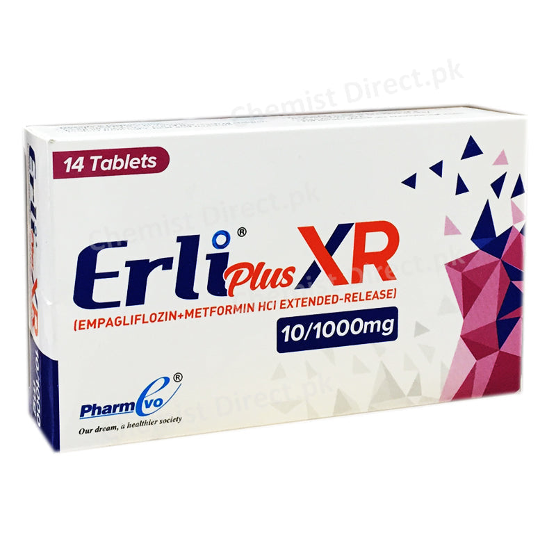 Erli Plus XR 101000mg Tablet Pharmevo Bio Tech pharma Oral Hypoglycemic Empaglifloxin Metformin HCL Extended Relesel