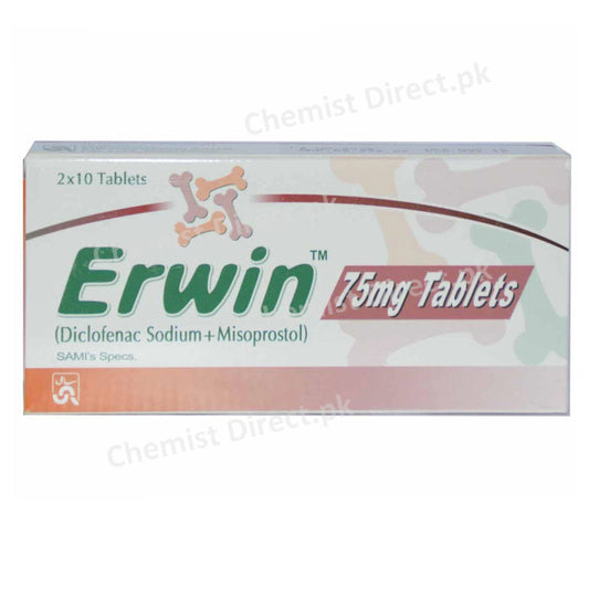 Erwin 75mg Tab Tablet Sami Pharmaceuticals Nsaid Prostaglandins Diclofenac Sodium 75mg Misoprostol 200mcg