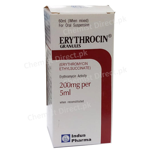 Erythrocin Susp 200mg 5ml 60ml Suspension Indus Pharma Pvt Ltd Macrolide Anti Bacterial Erythromycin