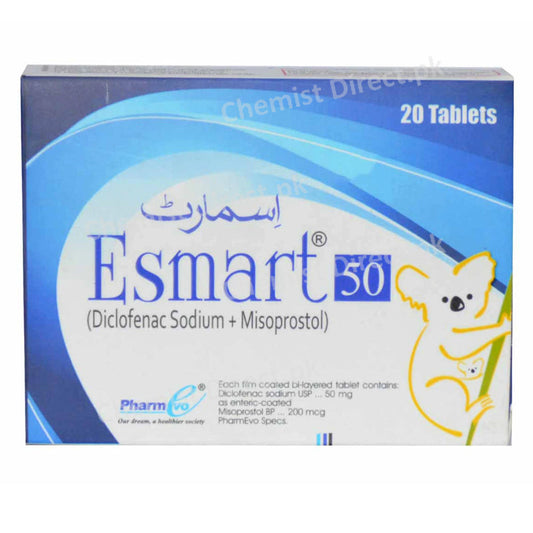 Esmart 50mg tab tablet pharm evo pvt ltd  nsaid prostaglandins diclofenacsodium 50mg misoprostol 200mcg