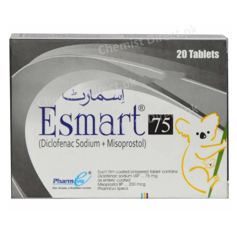 Esmart 75 Tab Tablet Pharm Evo Pvt Ltd Nsaid Prostaglandins Diclofenac Sodium 75mg Misoprostol 200mcg