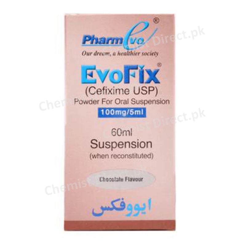 Evofix 100mg/5ml 60ml Suspension Cefixime Cephalosporin Antibiotic Pharm Evo