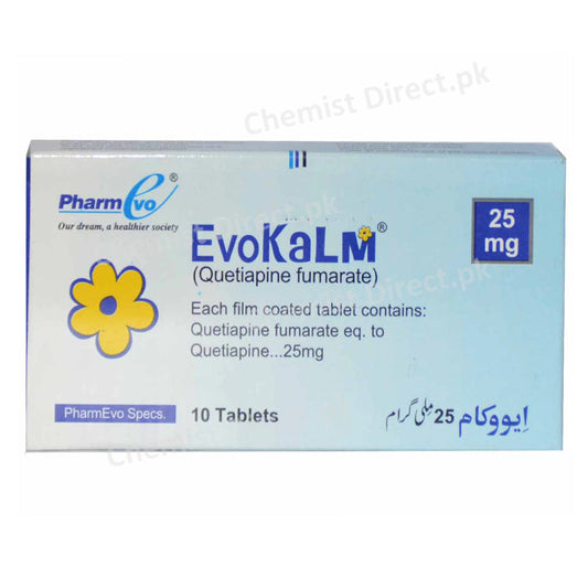 Evokalm 25mg Tablet Quetiapine Fumarate Pharm Evo Psychosis
