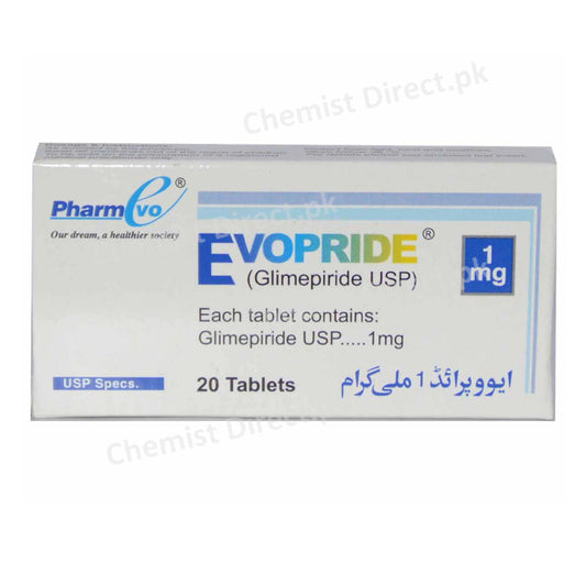 Evopride 1mg Tablet Oral Hypoglycemic Glimepiride Pharm Evo