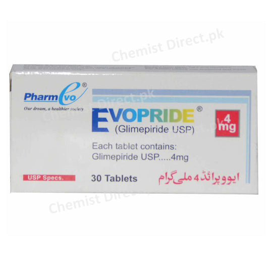 Evopride 4mg Tablet Glimepiride Oral Hypoglycemic Pharm Evo