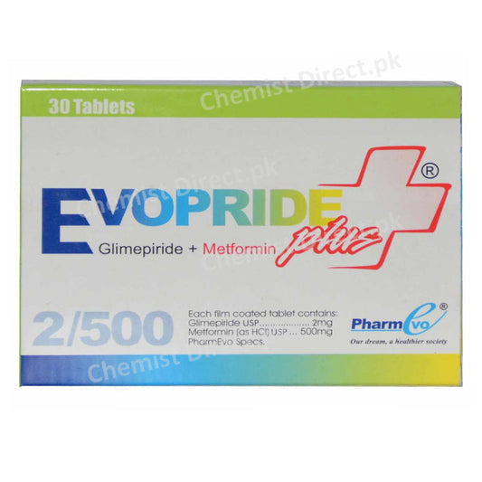 Evopride Plus 2/500mg Tablet Glimepiride2mg_ Metformin500mg Oral Hypoglycemic Pharm Evo