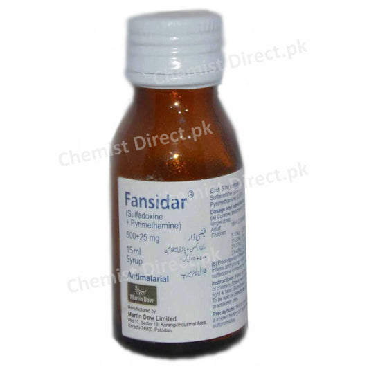 Fansidar Syp 15ml Syrup Martin Dow Pharmaceutical Limited Anti Malarial Each 5ml Contains Sulfadoxine 500mg Pyrimethamine 25mg