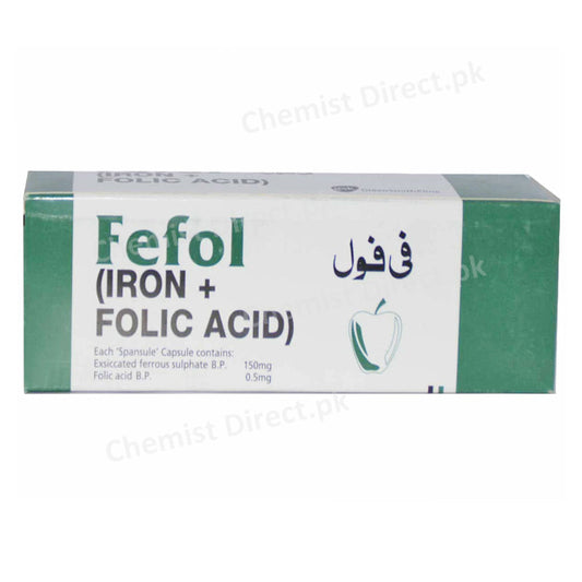 Fefol Spansule Capsule Iron&Folic Acid Anti-Anemic Ferrous Sulphate 150mg, Folic Acid 0.5mg Glaxosmithkline