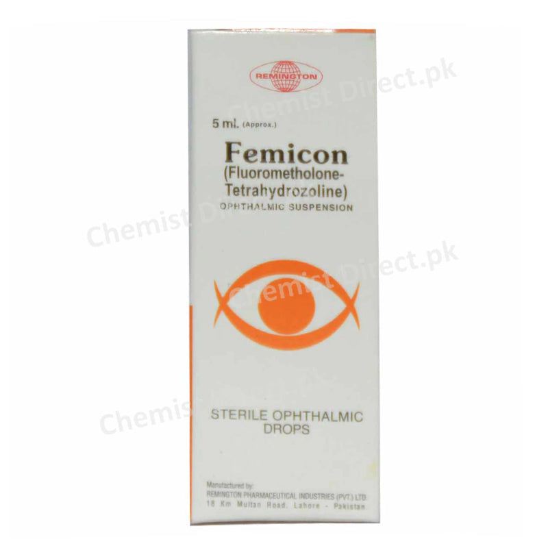 Femicon 5ml Drop Remington Pharmaceuticals Corticosteroids Tetrahydrozoline (HCl) 0.2%, Fluorometholone 0.1